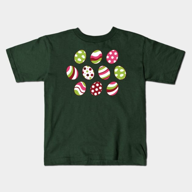 Egg Pattern | Pink Green | Stripes Clouds Flowers Dots | Dark Green Kids T-Shirt by Wintre2